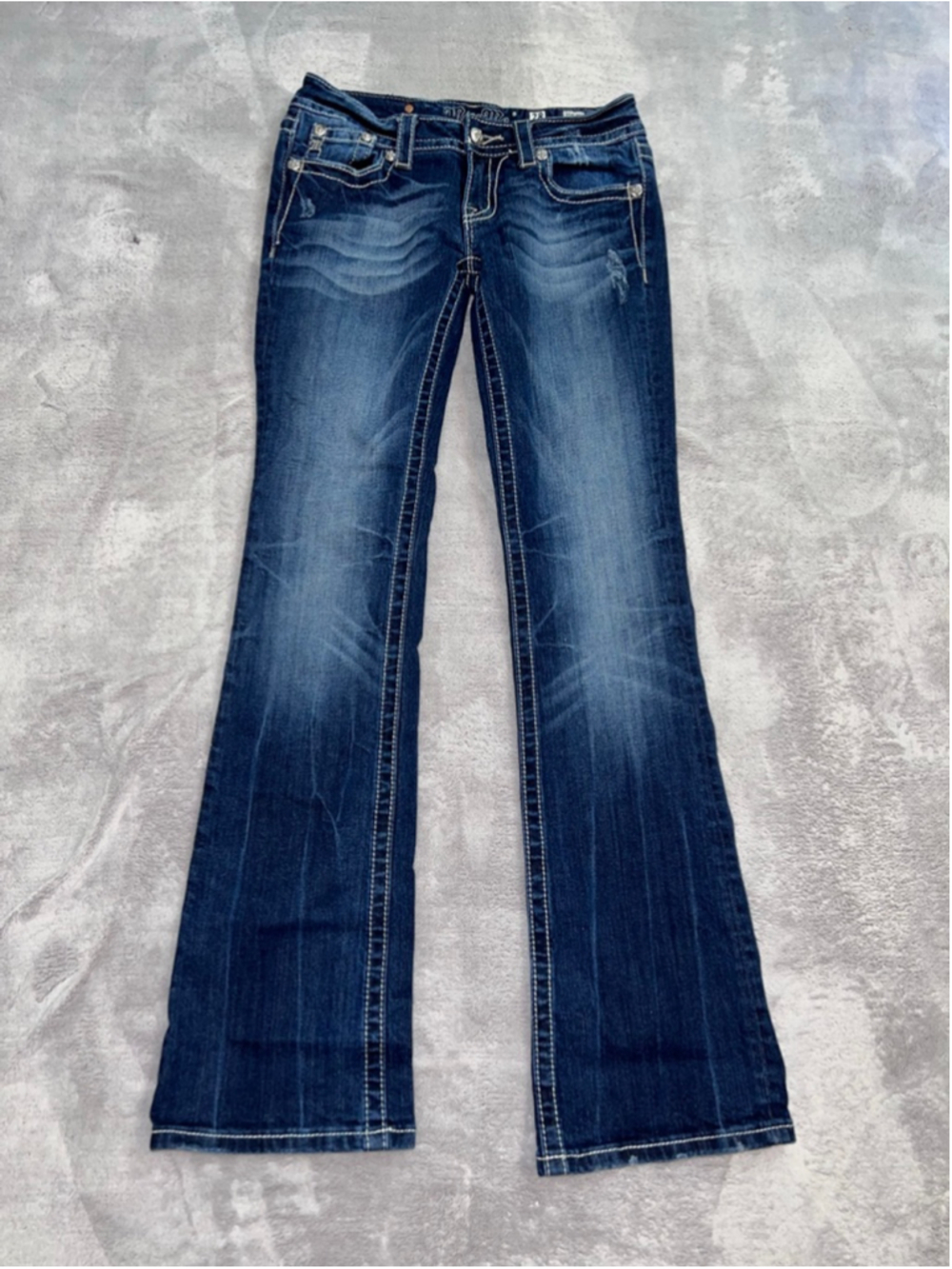 Miss Me Blue Boot Cut Jeans Wing Feather POCKETS MCBLING Size 28